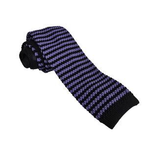 Chaps Knit Skinny Tie Black Purple Striped Mens Handmade Neckwear Square Tip